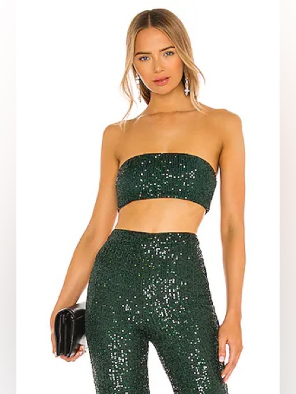Revolve Set Camila Coelho Calvin Emerald Green Sequin Pants XS Top Small